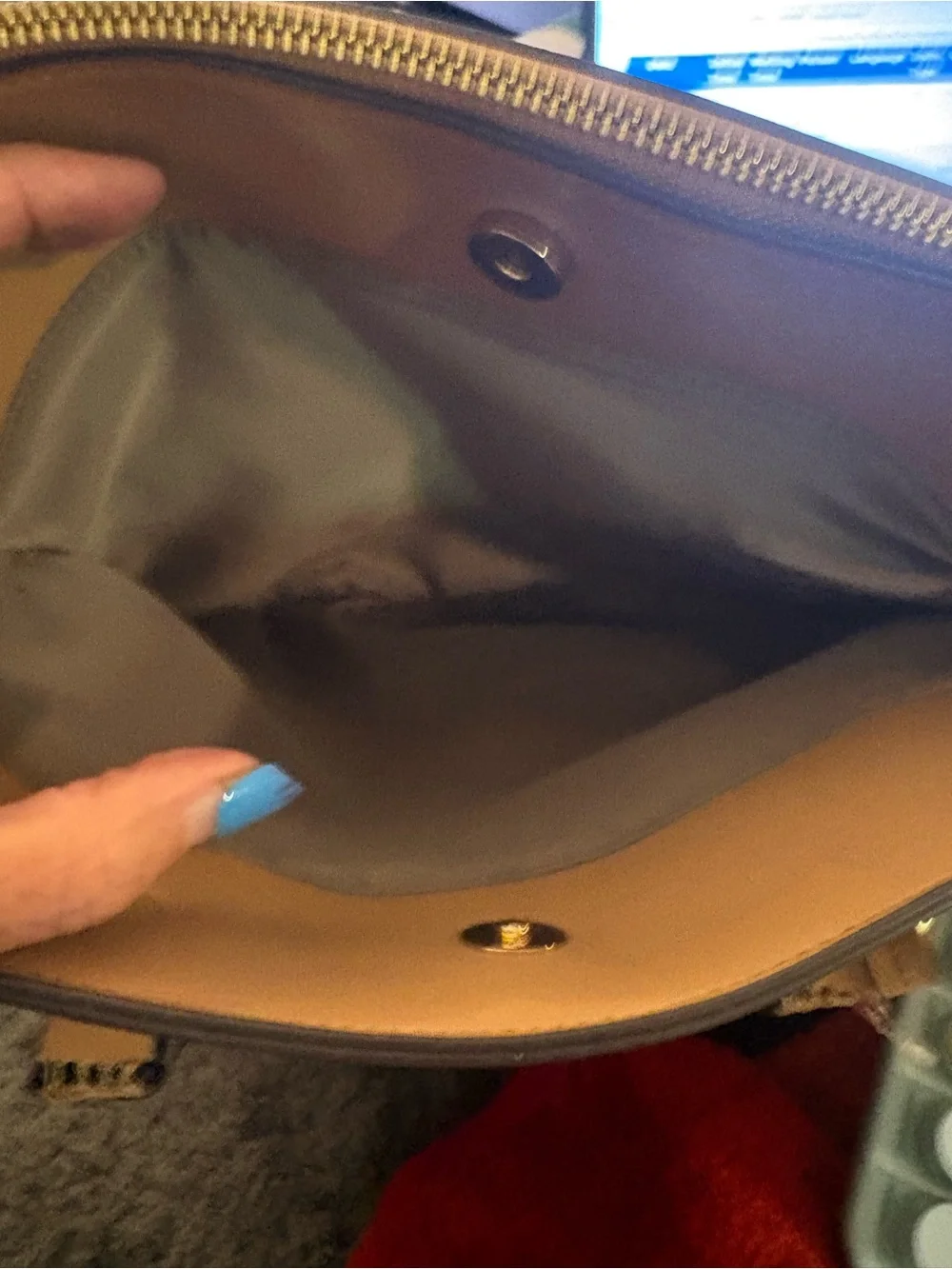 Anne Klein Tan Logo Dome Satchel with Gold Emblem